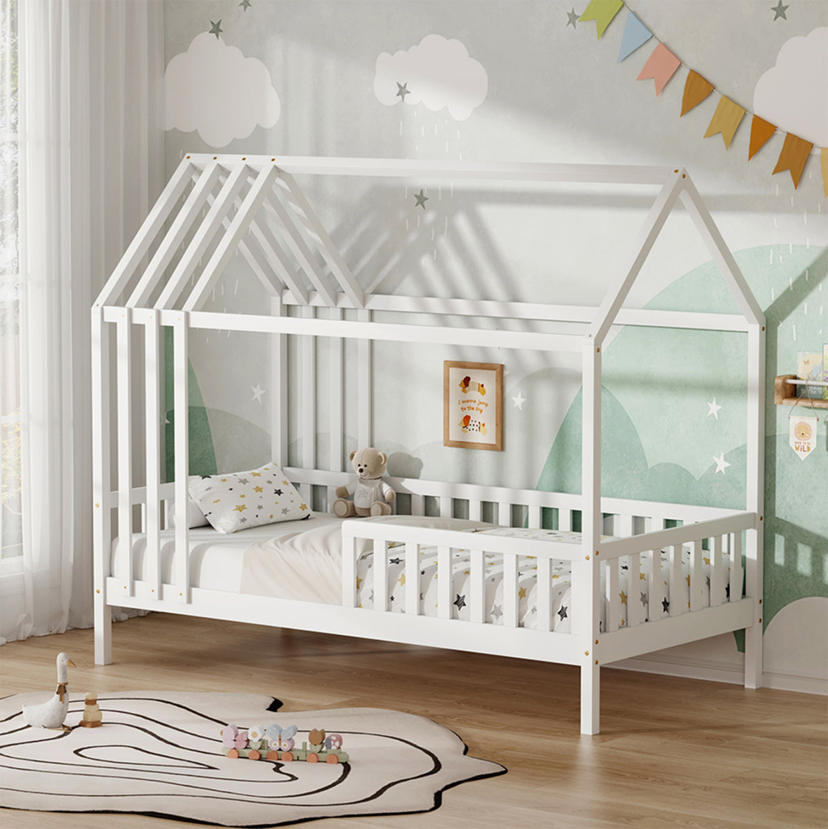 Bed For Kids Jogo Hm751.03 T.montessori Pine Wood In White--for 190x90cm.