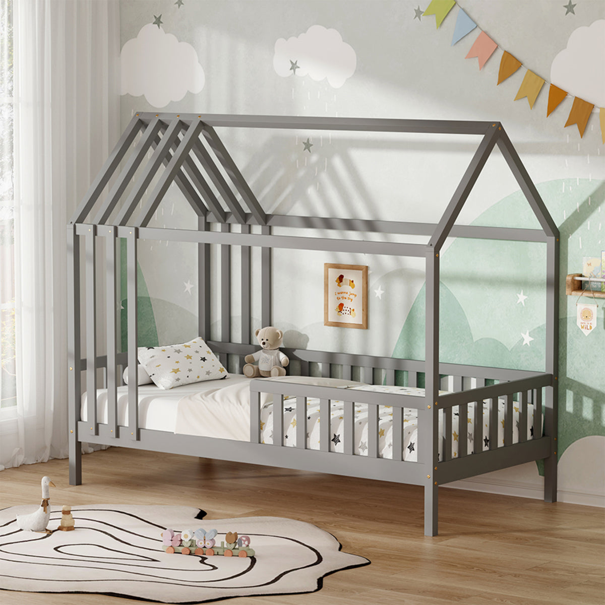 Bed For Kids Jogo Hm751.05 T.montessori Pine Wood In Grey--for 190x90cm.