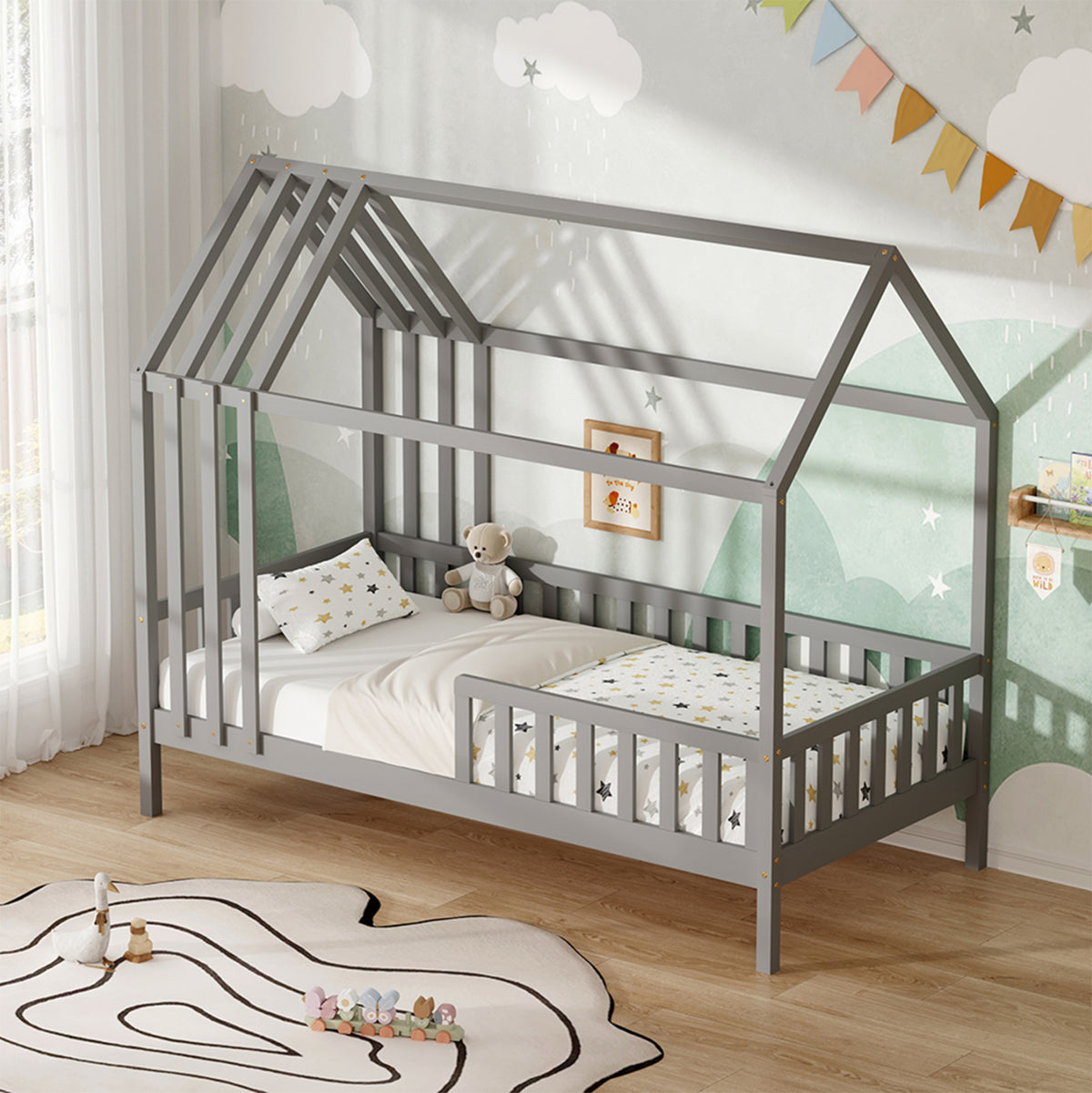 Bed For Kids Jogo Hm751.05 T.montessori Pine Wood In Grey--for 190x90cm.