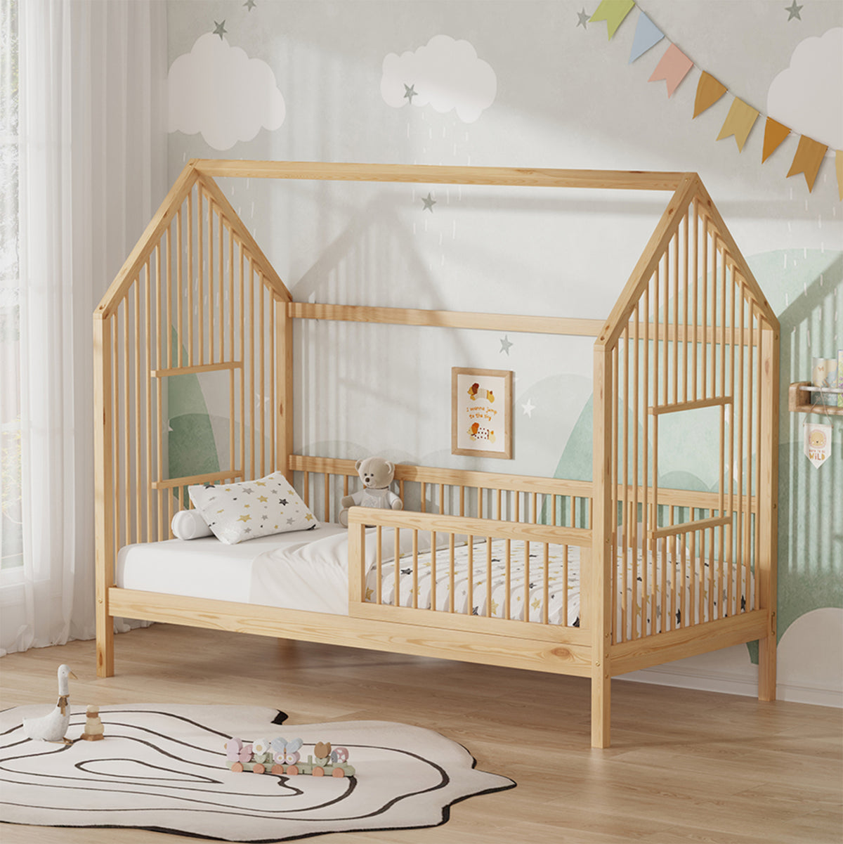 Bed For Kids Huey Hm752.01 T.montessori Pine Wood In Natural--for 190x90cm.