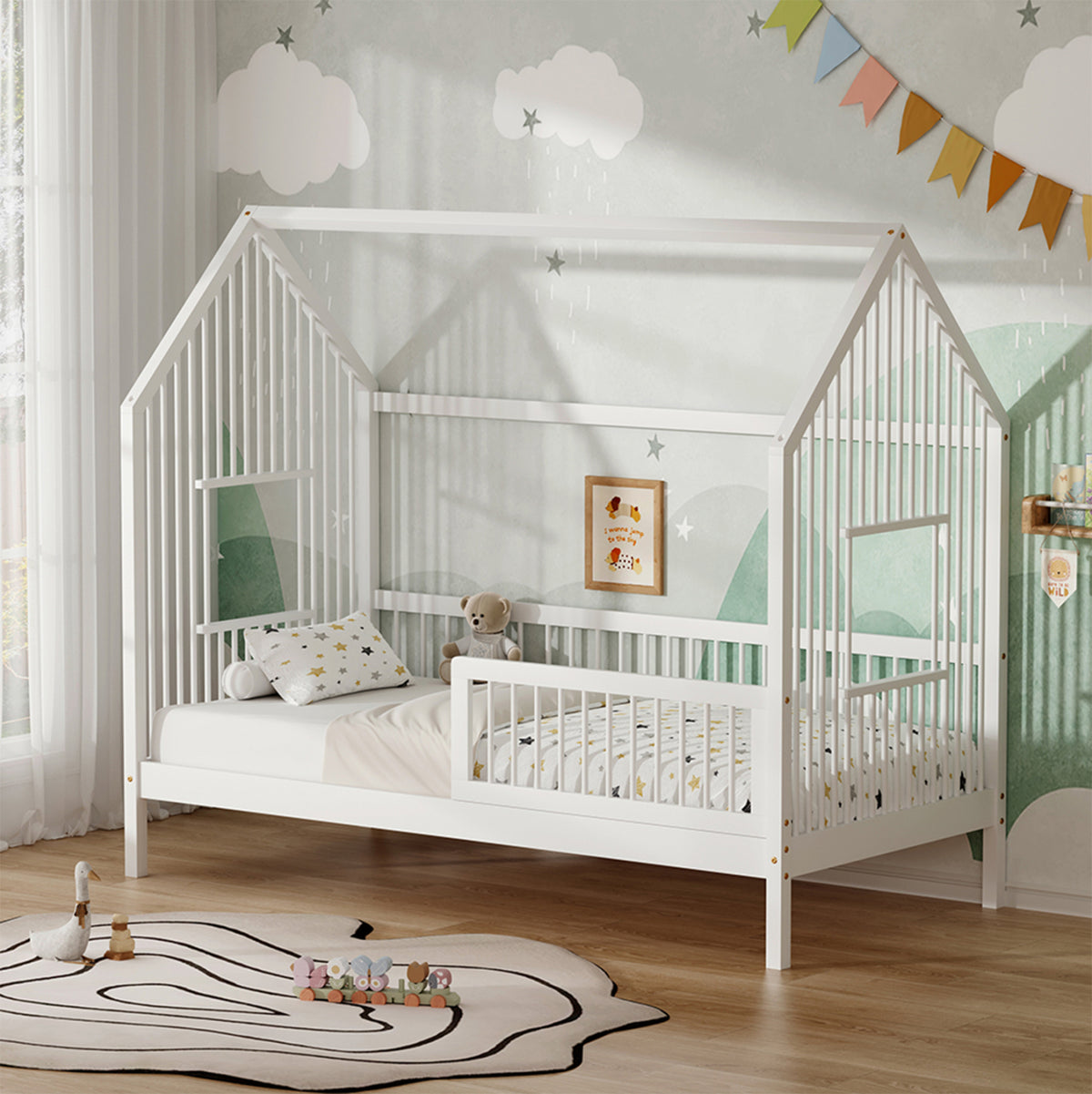 Bed For Kids Huey Hm752.03 T.montessori Pine Wood In White--for 190x90cm.