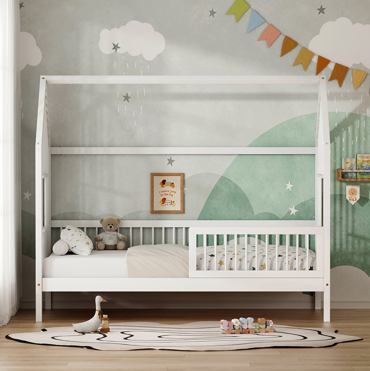 Bed For Kids Huey Hm752.03 T.montessori Pine Wood In White--for 190x90cm.
