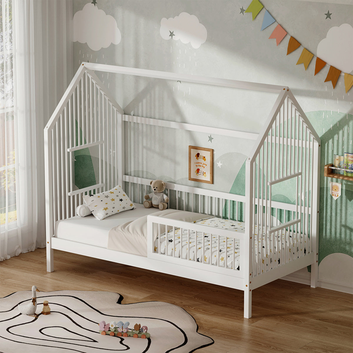 Bed For Kids Huey Hm752.03 T.montessori Pine Wood In White--for 190x90cm.