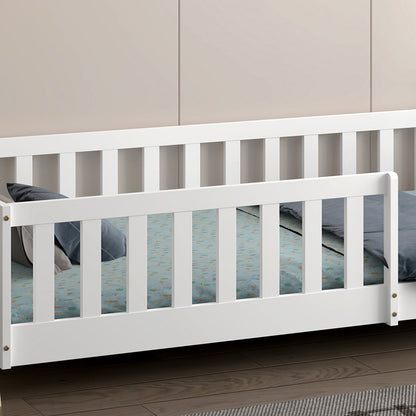 Bed With Railings Munk Hm21325 Pine Wood In Natural Wood/white Color--with Mattress 90x190cm
