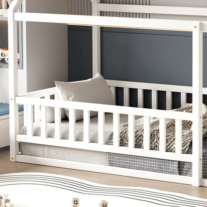 Bed For Kids With Railings Houser Hm706.03 T.montessori Solid Pine Wood In White- 190x90cm.