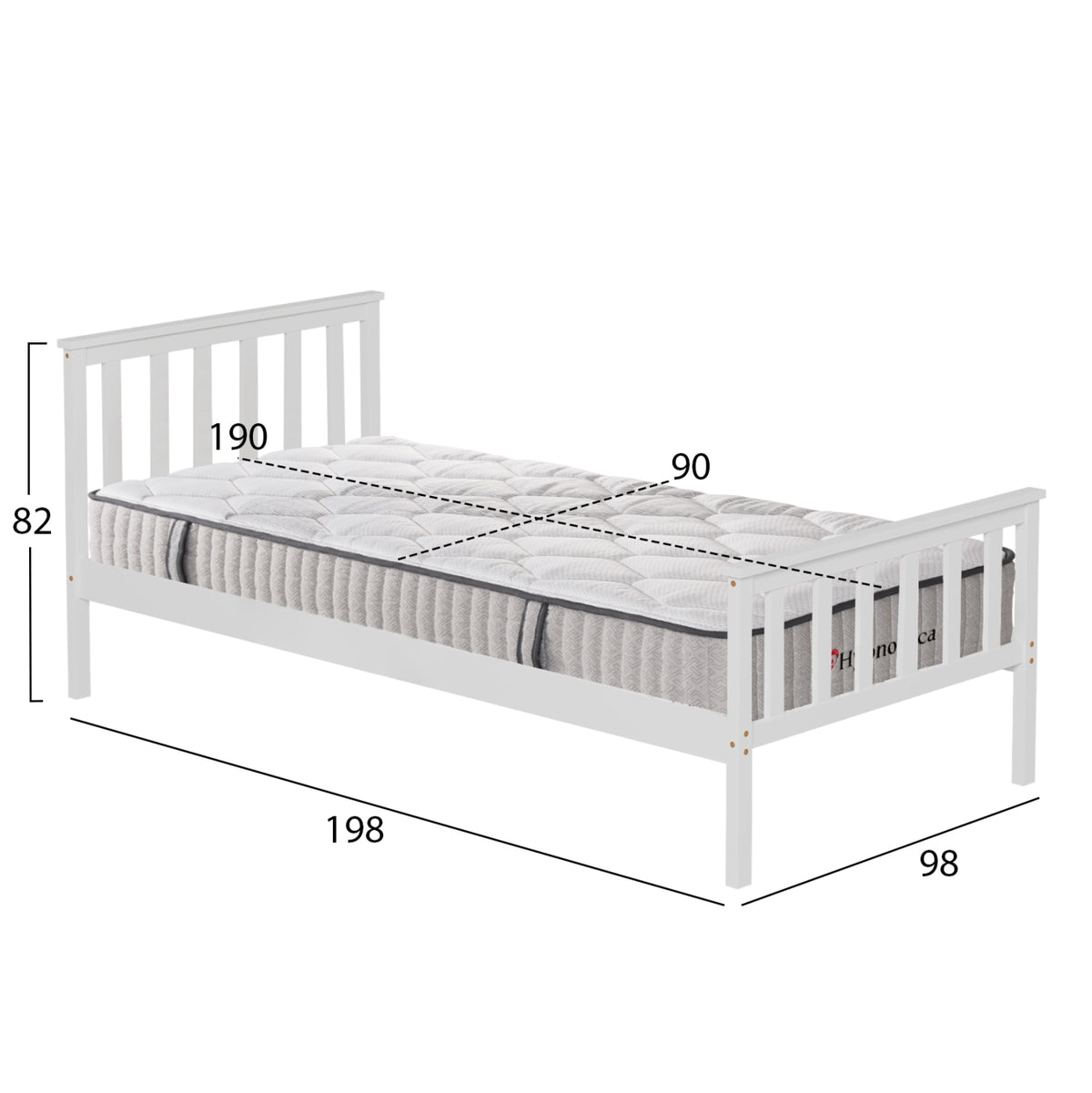 Bed With Mattress Gimly Hm10751.02 Pine Wood In White Color For Mattress 90x190cm