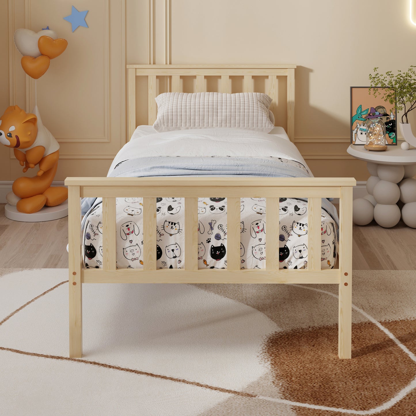 Bed With Mattress Gimly Hm21300 Pine Wood In Natural Color For Mattress 90x190cm