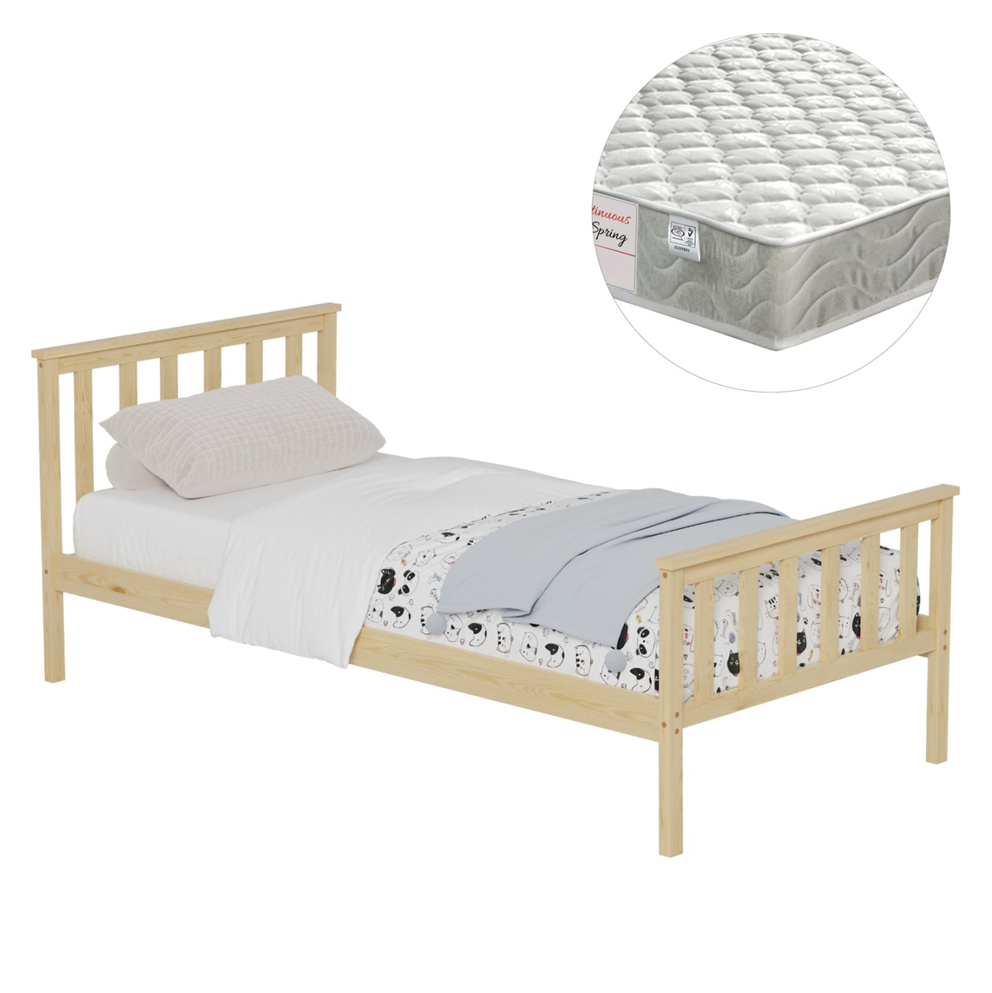 Bed With Mattress Gimly Hm21300 Pine Wood In Natural Color For Mattress 90x190cm