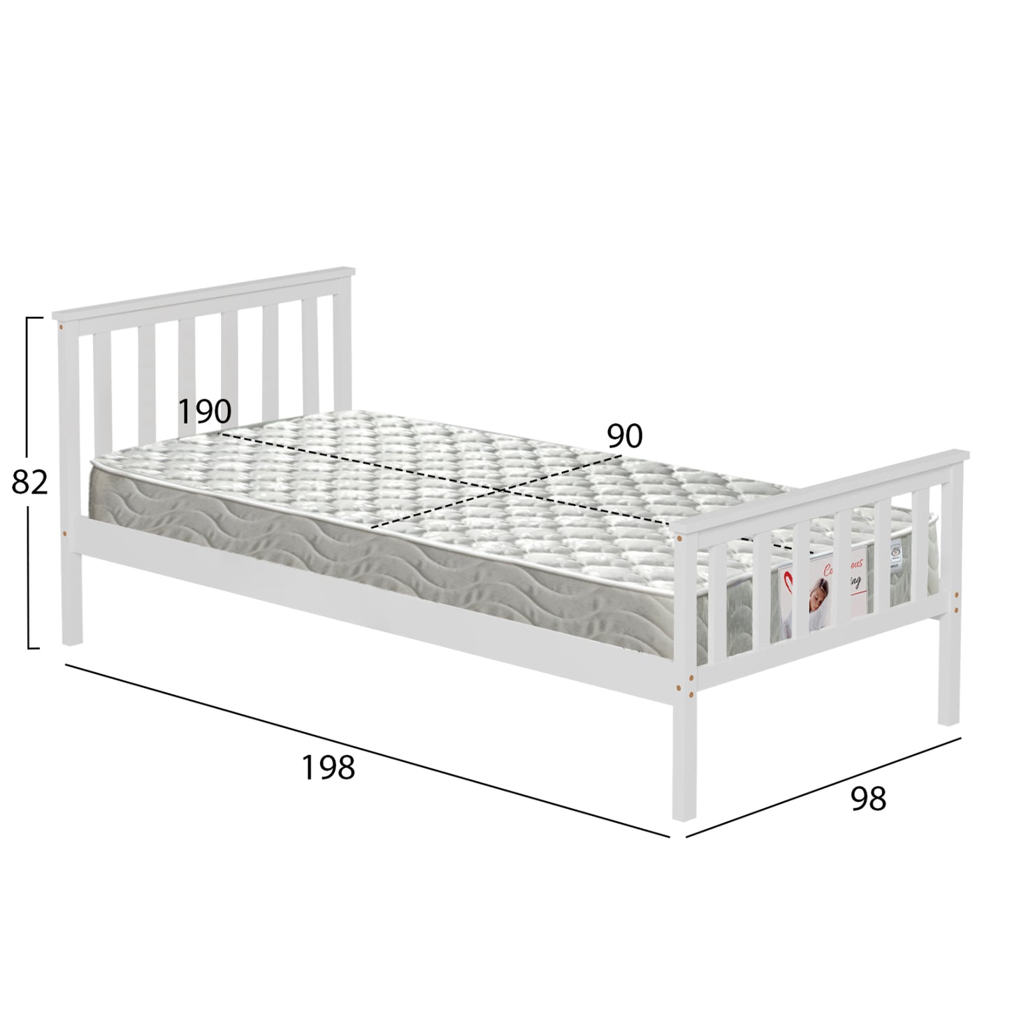Bed With Mattress Gimly Hm21300.01 Pine Wood In White Color For Mattress 90x190cm