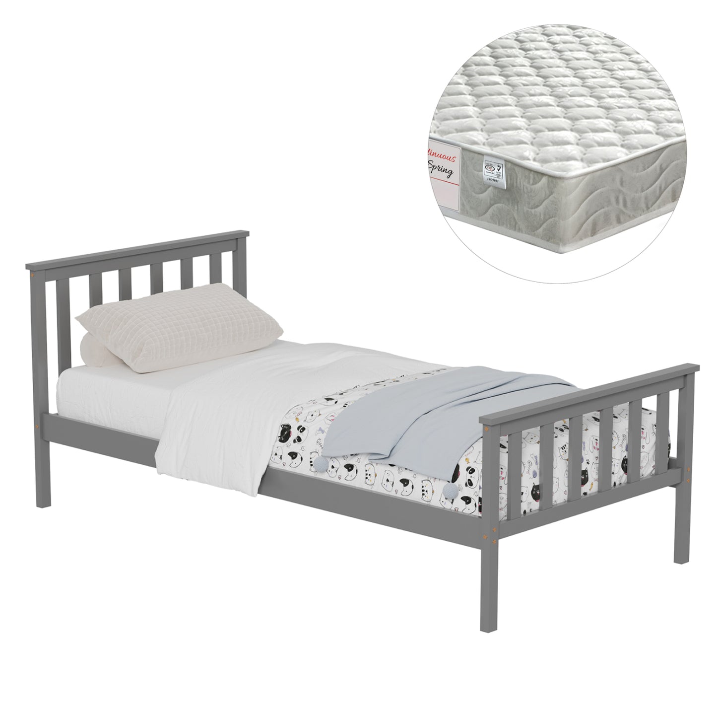 Bed With Mattress Gimly Hm21300.02 Pine Wood In Grey Color For Mattress 90x190cm