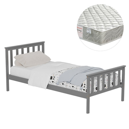 Bed With Mattress Gimly Hm21300.02 Pine Wood In Grey Color For Mattress 90x190cm