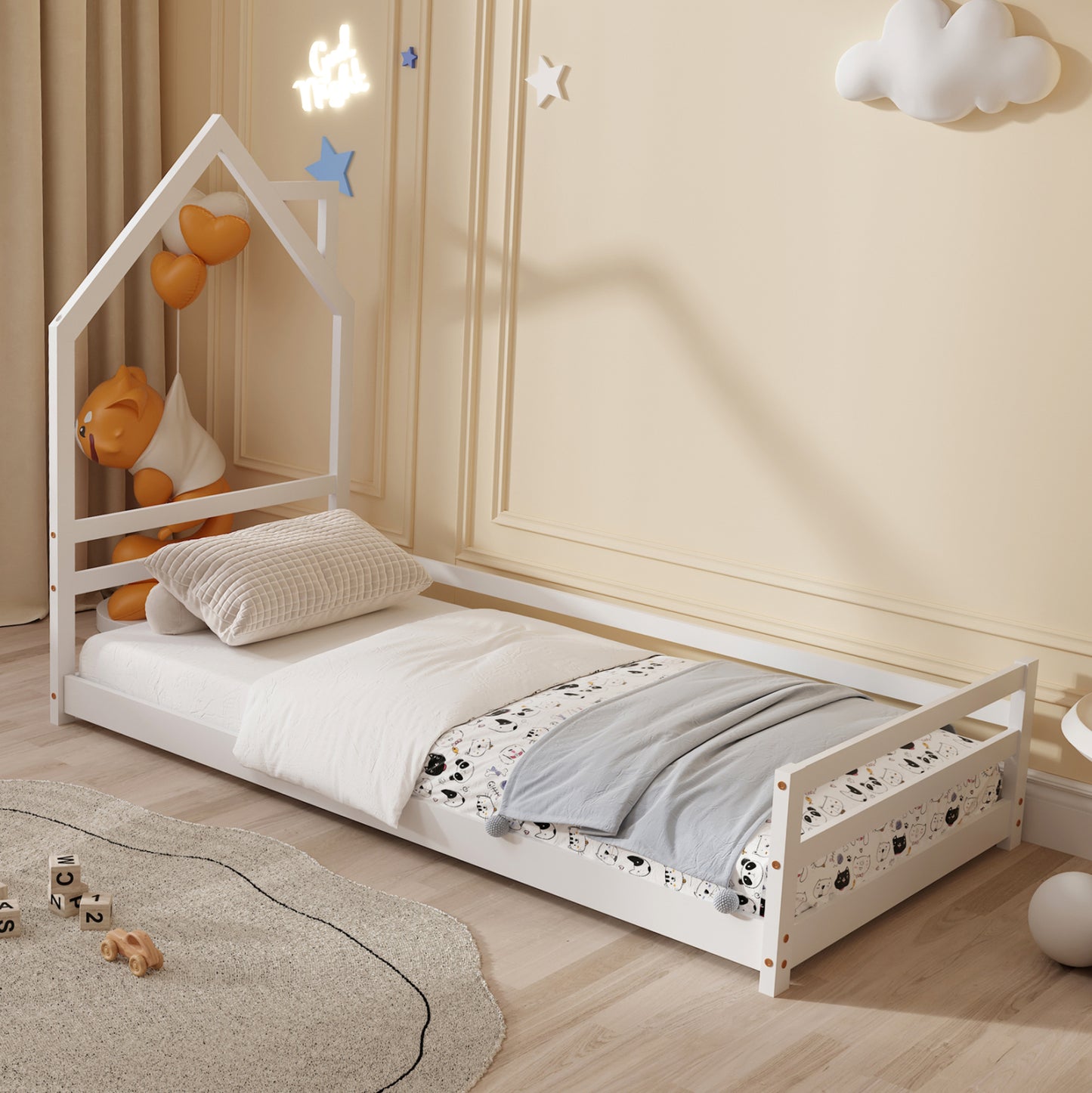 Bed With Mattress Houser Hm21301 Pine Wood In White Color--mattress 90x190cm