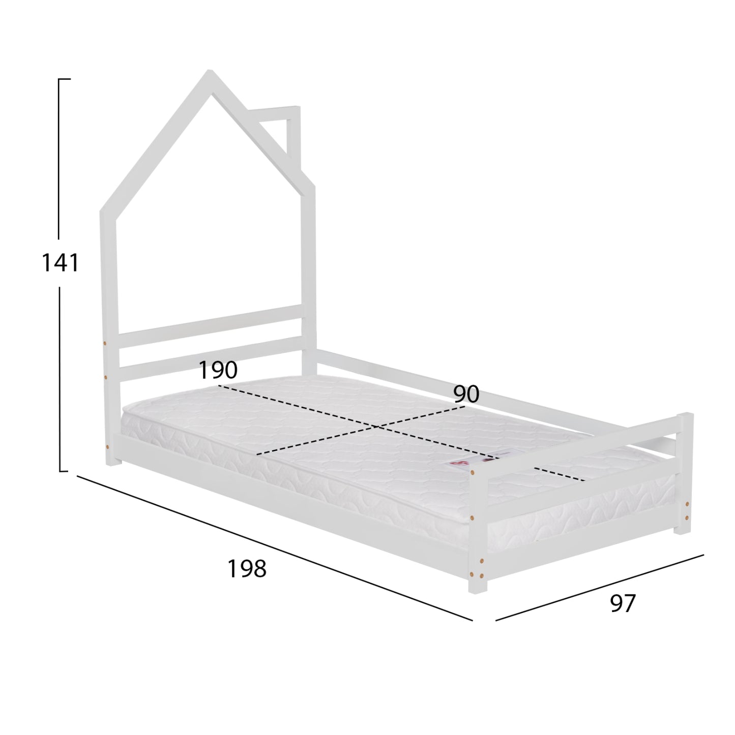 Bed With Mattress Houser Hm21301 Pine Wood In White Color--mattress 90x190cm