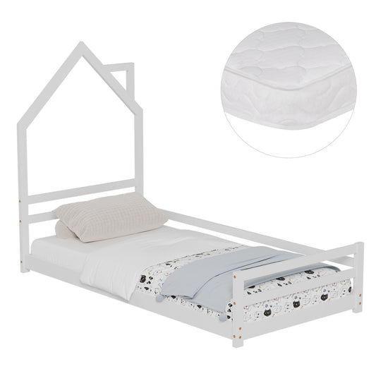 Bed With Mattress Houser Hm21301 Pine Wood In White Color--mattress 90x190cm