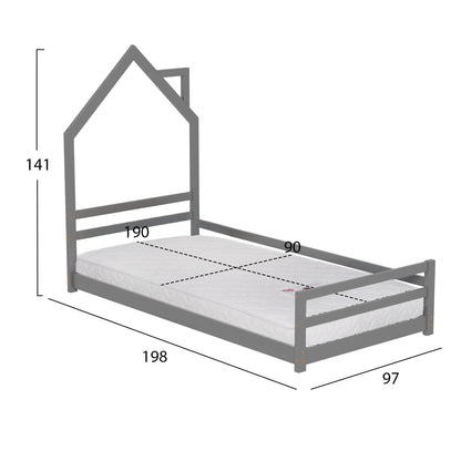 Bed With Mattress Houser Hm21301.01 Pine Wood In Grey Color--mattress 90x190cm