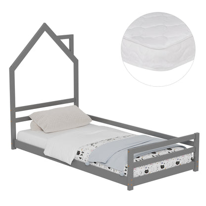 Bed With Mattress Houser Hm21301.01 Pine Wood In Grey Color--mattress 90x190cm