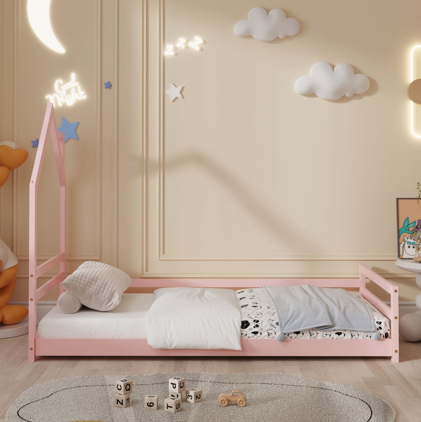Bed With Mattress Houser Hm21301.02 Pine Wood In Pink Color--mattress 90x190cm
