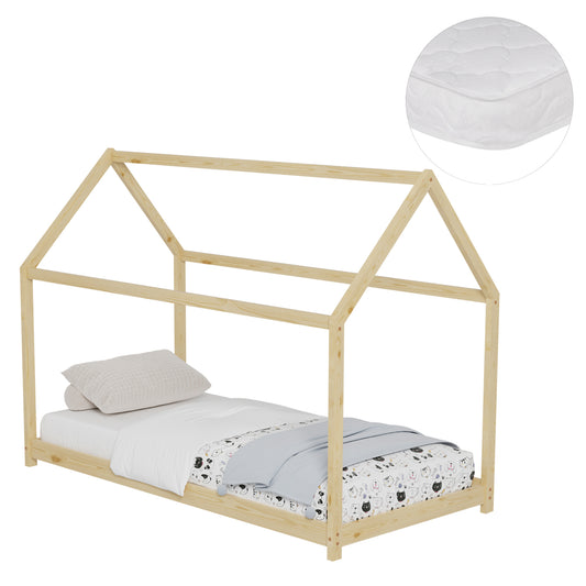 Bed With Mattress Pepe Hm21302 Pine Wood In Natural Wood Color--mattress 90x190cm