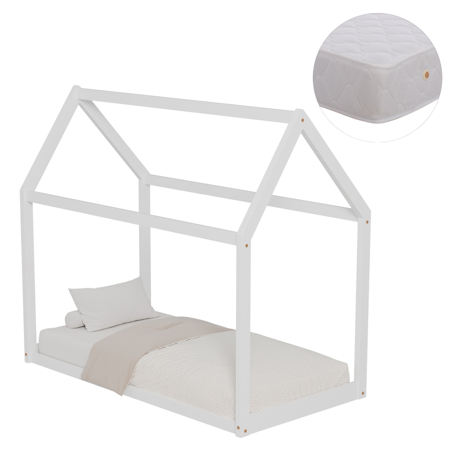 Bed With Mattress Pepe Hm21303.01 Pine Wood In White Color--mattress 70x140cm