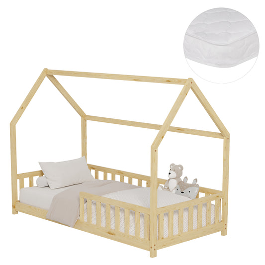 Bed With Mattress Phyllis Hm21304 Pine Wood In Natural Wood Color--mattress 90x190cm
