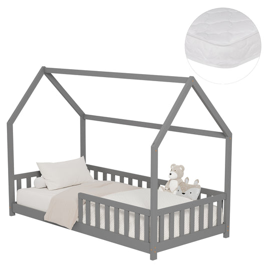 Bed With Mattress Phyllis Hm21304.02 Pine Wood In Grey Color--mattress 90x190cm
