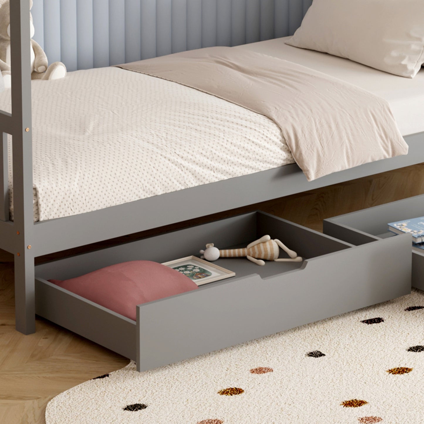 Bed With Mattress Klarice Hm21305.02 Pine Wood In Grey Color--mattress 90x190cm