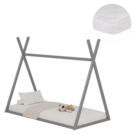 Bed With Mattress Munk Hm21306.02 Pine Wood In Grey Color--mattress 90x190cm