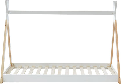 Bed With Mattress Munk Hm21308 Pine Wood In Natural & White--mattress 90x190cm