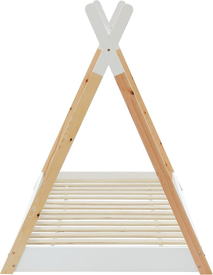 Bed With Mattress Munk Hm21308 Pine Wood In Natural & White--mattress 90x190cm