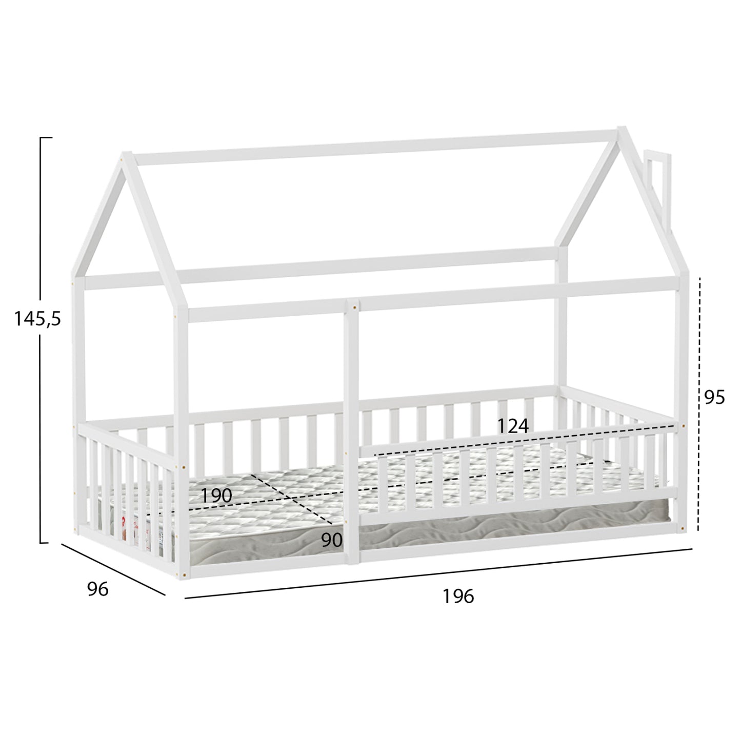 Bed With Mattress Houser Hm21315.01 Pine Wood In White--mattress 90x190cm