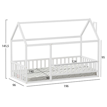 Bed With Mattress Houser Hm21315.01 Pine Wood In White--mattress 90x190cm