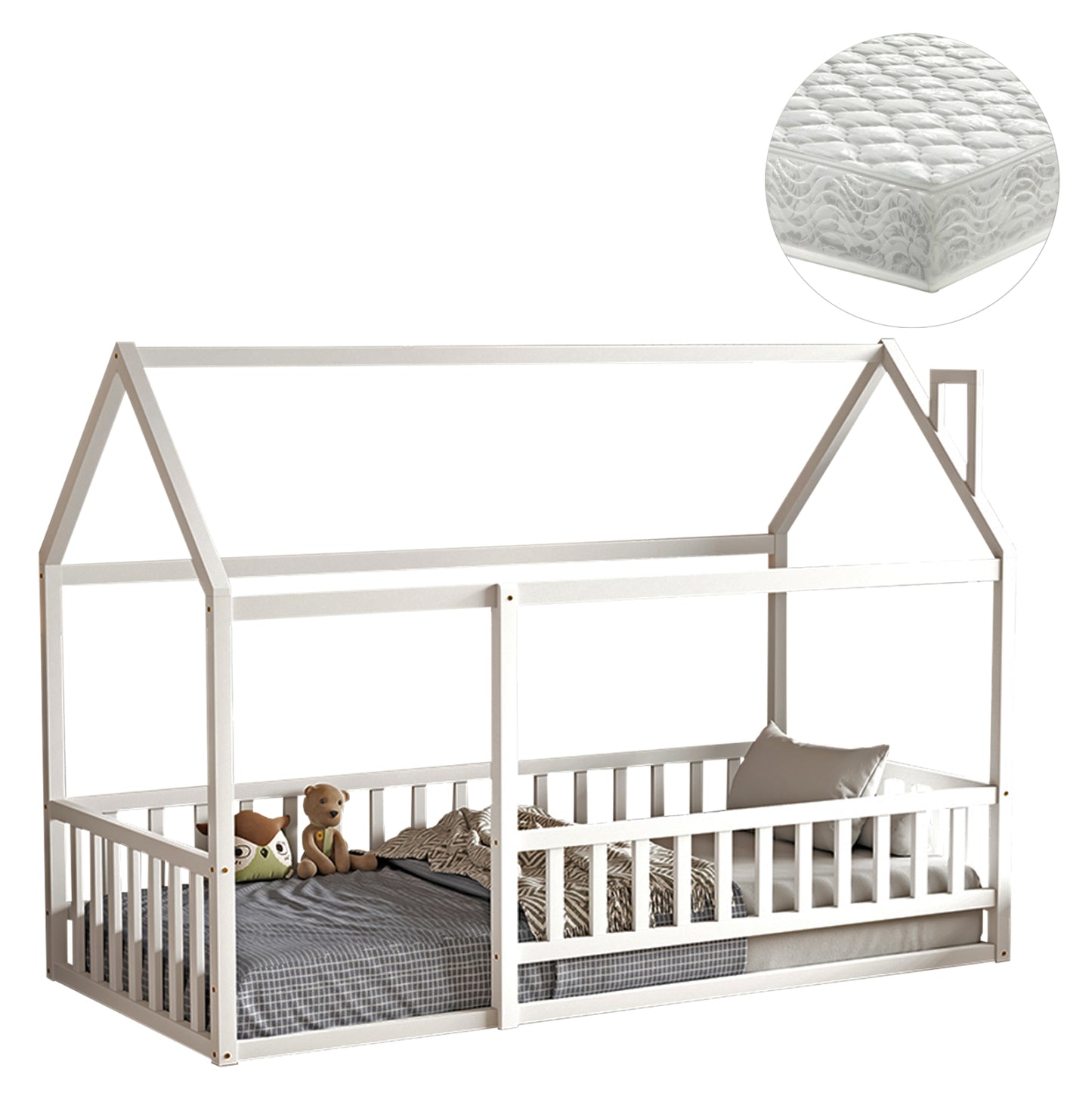 Bed With Mattress Houser Hm21315.01 Pine Wood In White--mattress 90x190cm
