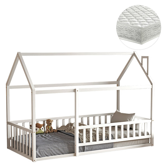 Bed With Mattress Houser Hm21315.01 Pine Wood In White--mattress 90x190cm
