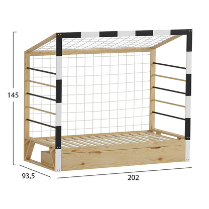 Bed For Kids T.montessori With Storage Space Goalie Hm700 Pine Wood In Natural-white-black For Mattress 190x90cm.