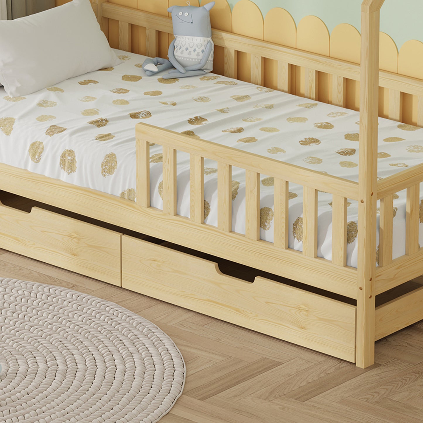Bed With Drawers Phyllis Hm21324 Pine Wood In Natural Wood Color--with Mattress 90x190cm