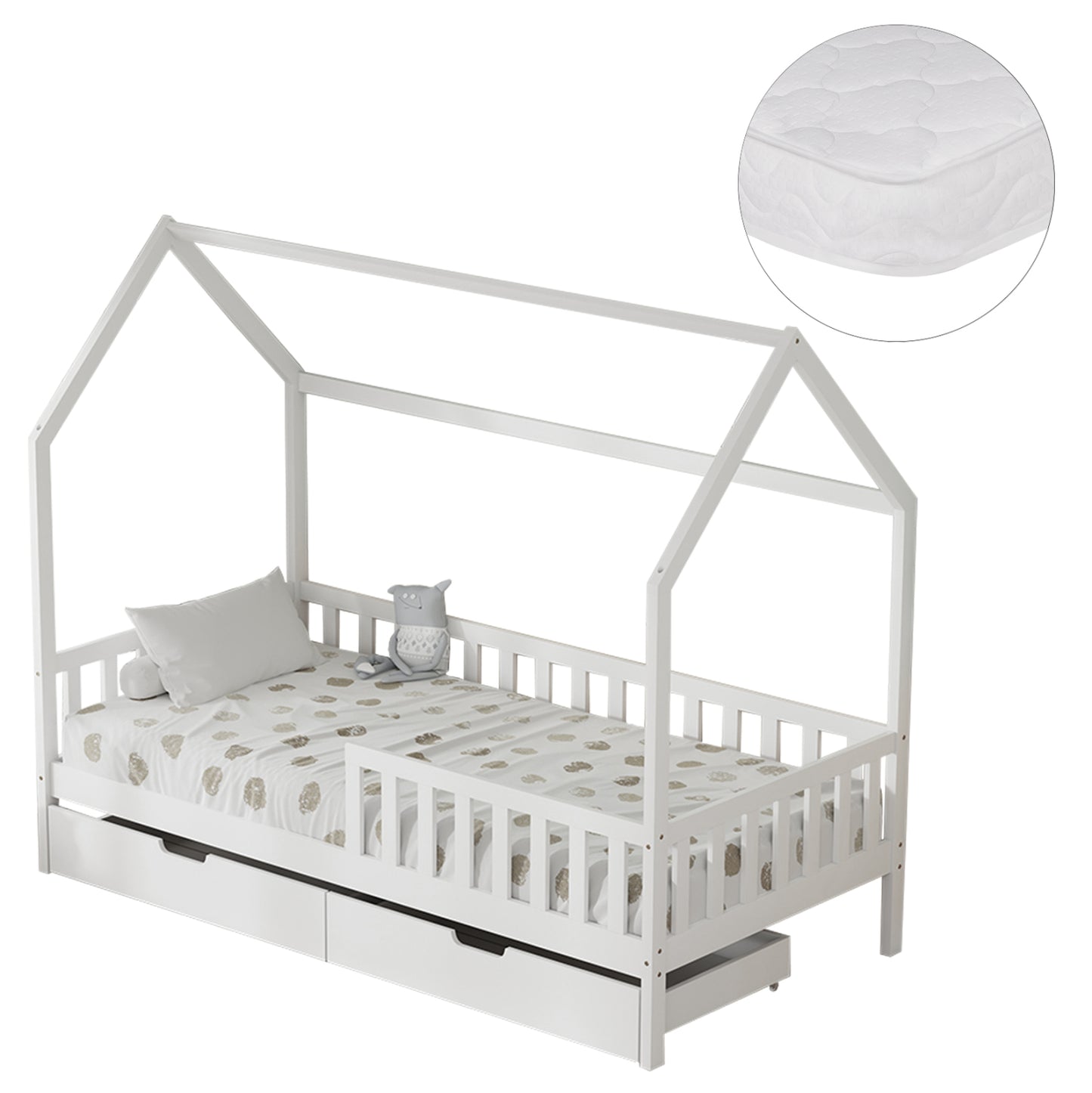Bed With Drawers Phyllis Hm21324.01 Pine Wood In White--with Mattress 90x190cm