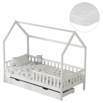 Bed With Drawers Phyllis Hm21324.01 Pine Wood In White--with Mattress 90x190cm