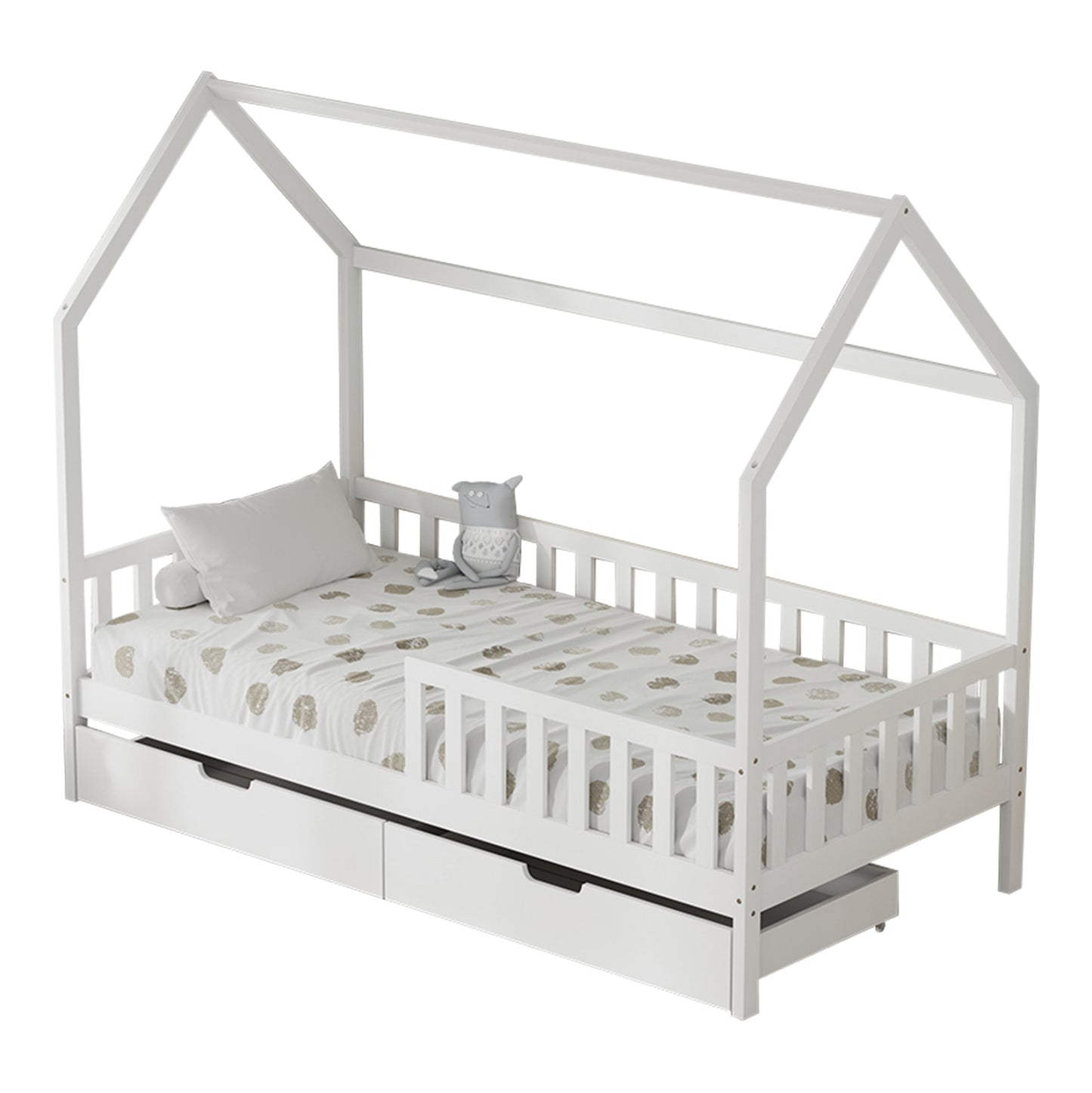 Kids' Bed With Drawers Phyllis Hm724.03 Pine Wood In White 196x97x161hcm.