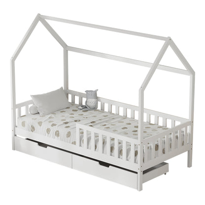 Kids' Bed With Drawers Phyllis Hm724.03 Pine Wood In White 196x97x161hcm.