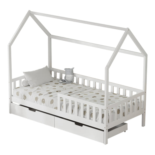 Kids' Bed With Drawers Phyllis Hm724.03 Pine Wood In White 196x97x161hcm.