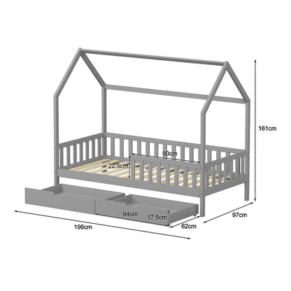 Kids' Bed With Drawers Phyllis Hm724.05 Pine Wood In Grey 196x97x161hcm.