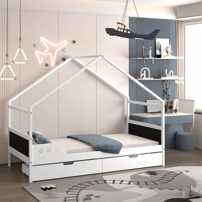 Kids' Bed With Drawers Fb9741.01 T.montessori--pine Wood In White For Mattress 190x90cm