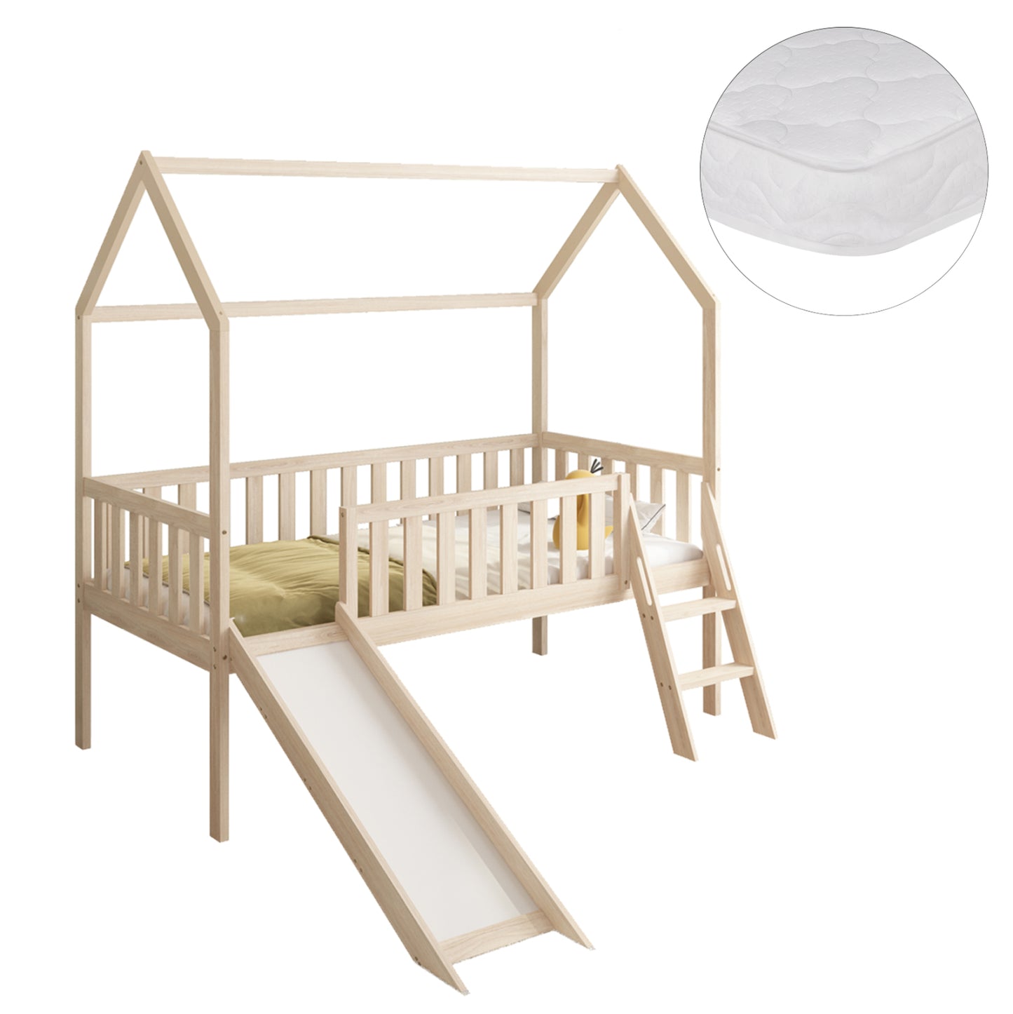 Bed With Slide Phyllis Hm21310 Pine Wood In Natural--with Mattress 90x190cm