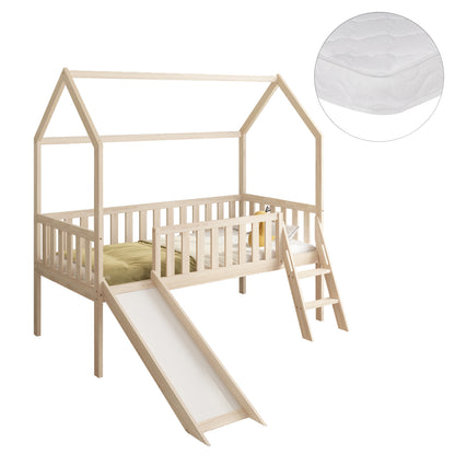 Bed With Slide Phyllis Hm21310 Pine Wood In Natural--with Mattress 90x190cm