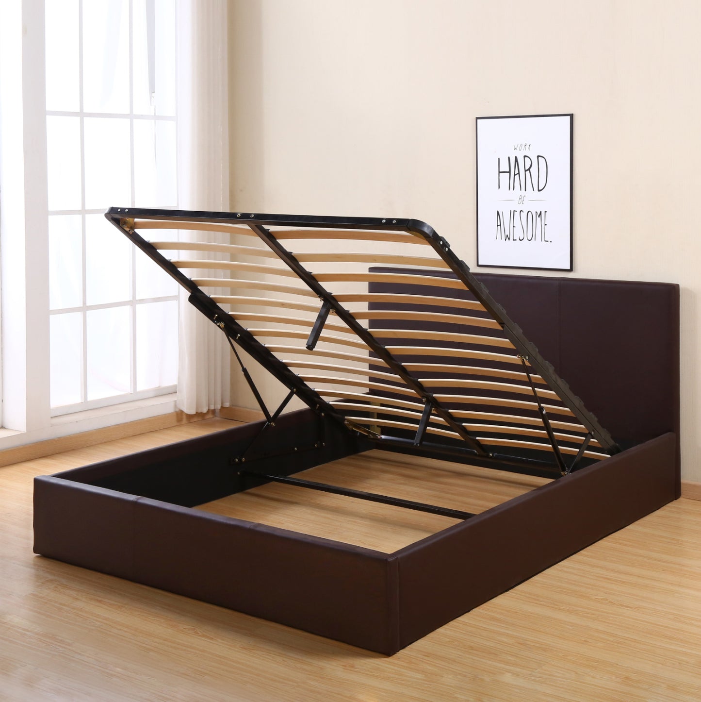 Hm554.02 Bed Bobbi, Pu Brown, Storage Space, 150x200cm