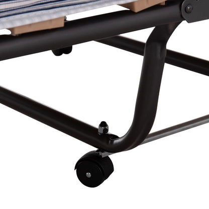Foldable Bed Noble ΗΜ393.01 Metallic With Wheels & Mattress In Blue-white 80x182x37.5hcm.