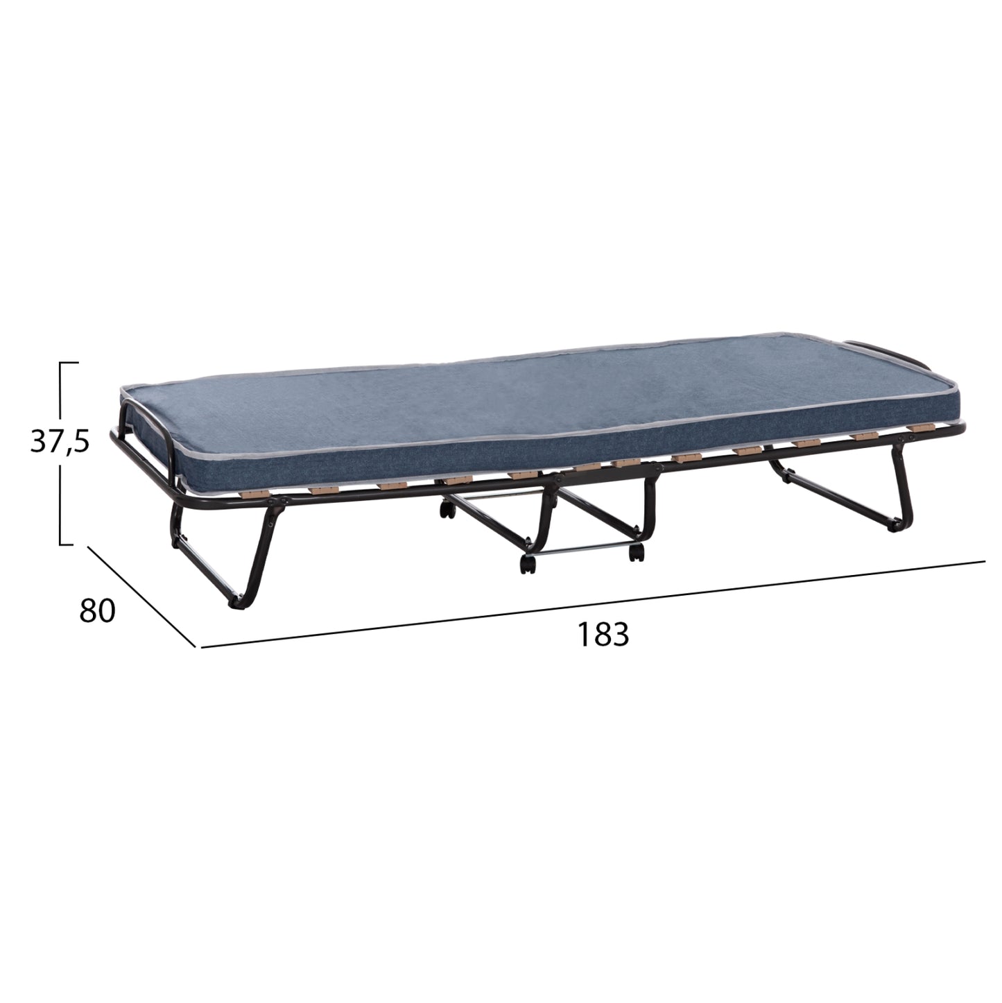Foldable Bed Slade Hm604.03 Metal With Wheels & Mattress 6.5cm Blue Jeans Look 80x183x37.5hcm.