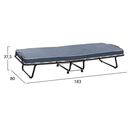 Foldable Bed Slade Hm604.03 Metal With Wheels & Mattress 6.5cm Blue Jeans Look 80x183x37.5hcm.