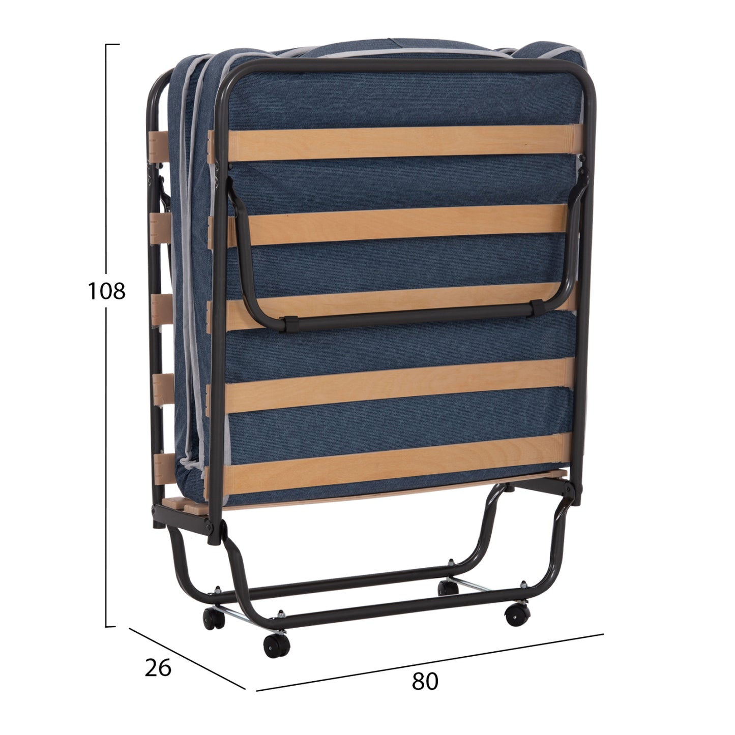 Foldable Bed Slade Hm604.03 Metal With Wheels & Mattress 6.5cm Blue Jeans Look 80x183x37.5hcm.