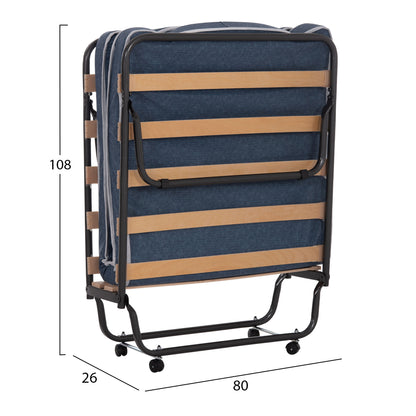 Foldable Bed Slade Hm604.03 Metal With Wheels & Mattress 6.5cm Blue Jeans Look 80x183x37.5hcm.